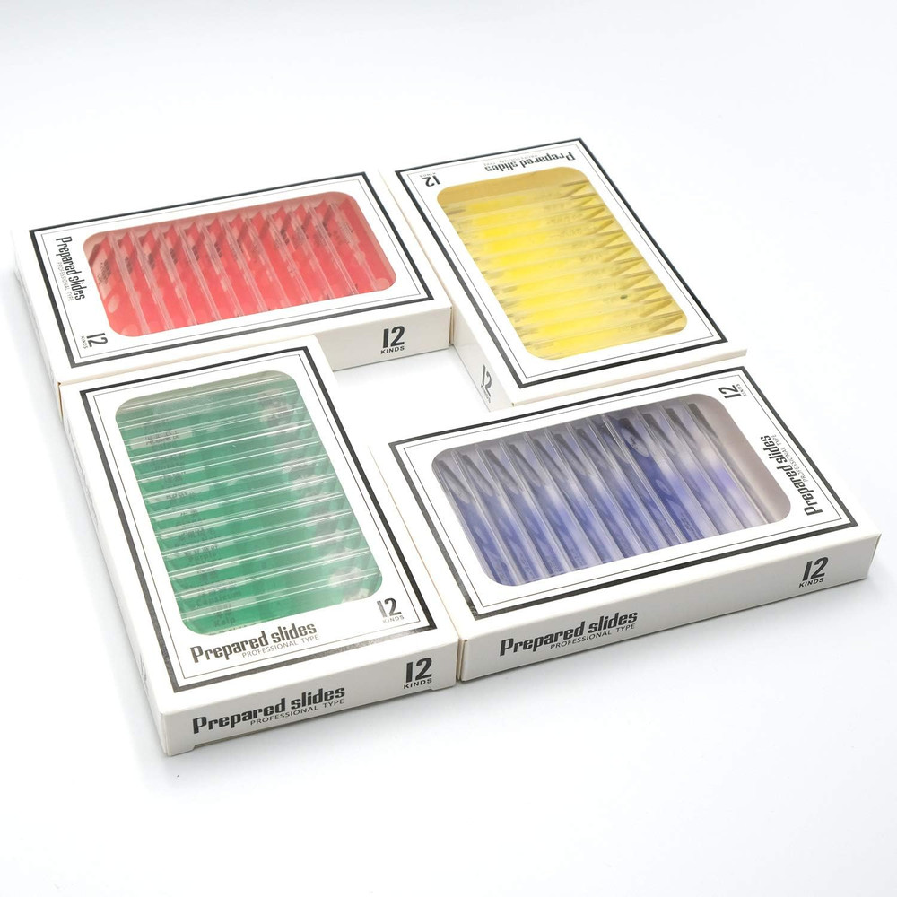 48Pcs Prepared Plastic Microscope Slides Biological Specimen with 4 Boxes for Ch