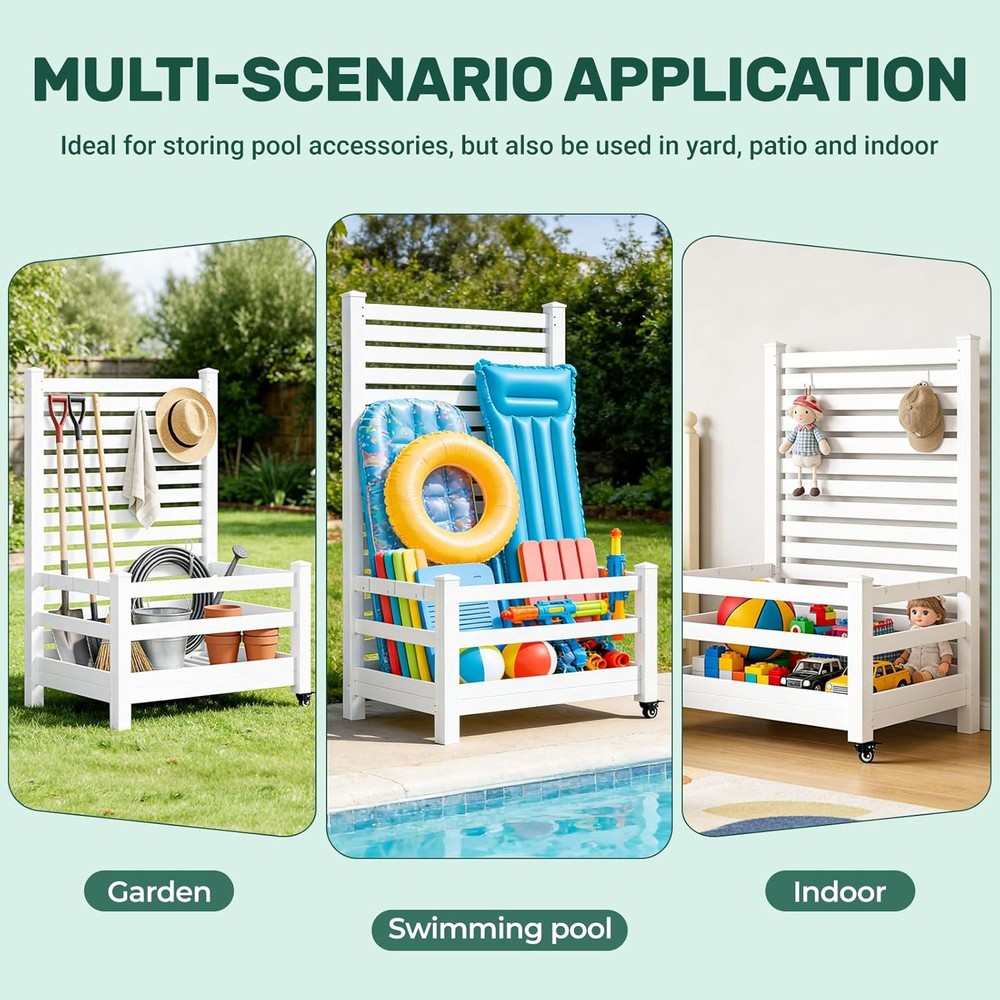 NAIZEA Pool Storage Bin with Wheels 45"Lx36"Wx71"H Pool Float Storage Organizer