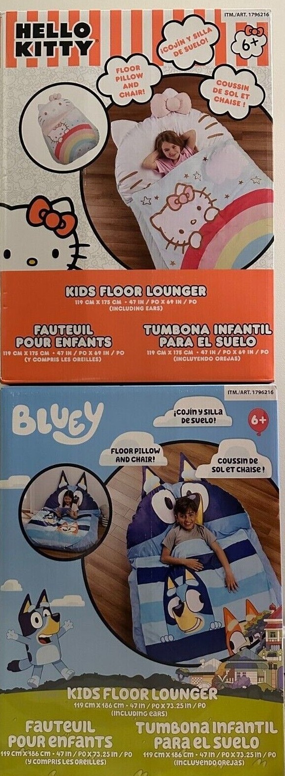 New Kids Floor Lounger Floor Pillow & Chair, Choice Bluey or Hello Kitty 47"X69"