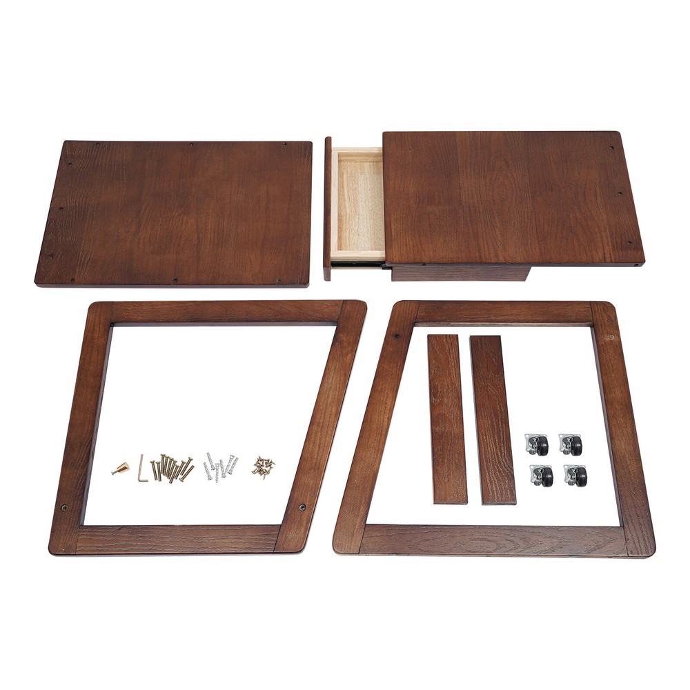 Walnut Retro Wood End Table, 2-tier Side Table, Storage Couch Table with Wheels