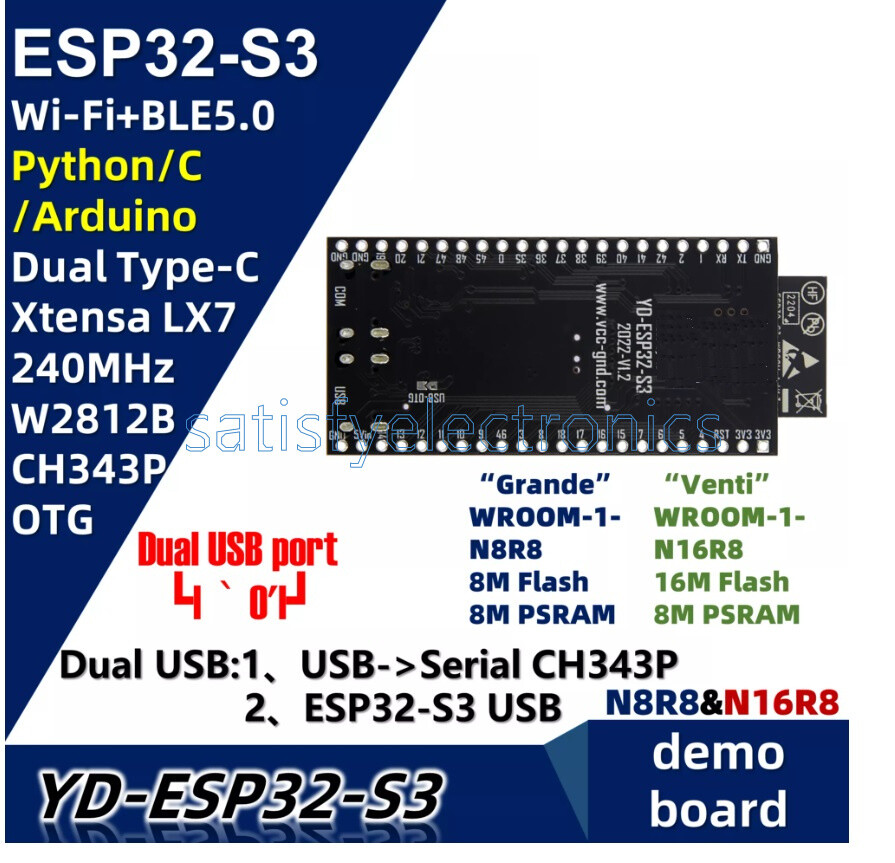 ESP32-S3-DevKitC-1 Dual Type-C USB ESP32-S3-WROOM-1-N8R8 Micropython ESP32 S3