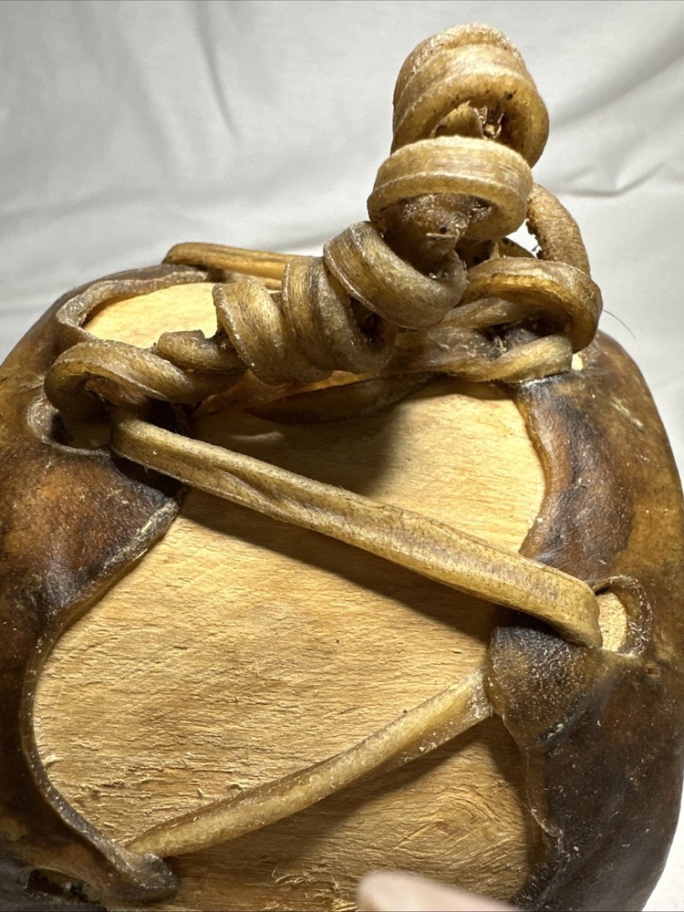 Double Head Rawhide & Wood Drum 4" Diameter Native American Hand Made Animal
