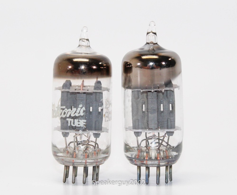 2 - GE 12AU7A ECC82 Vacuum Tubes / Short Gray Plates - O Getter -- CS4