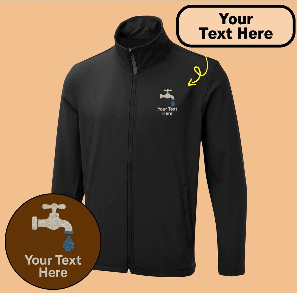 Personalised Embroidered Soft Shell Jacket With Plumber Logo, Unisex Gift Jacket