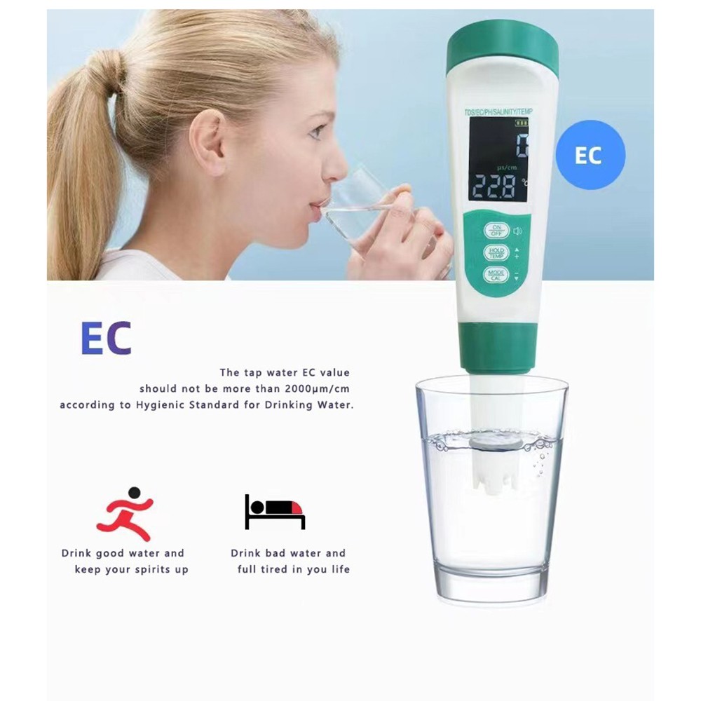 5-in-1 pH TDS EC Salinity Temperature Water Tester with Voice Output