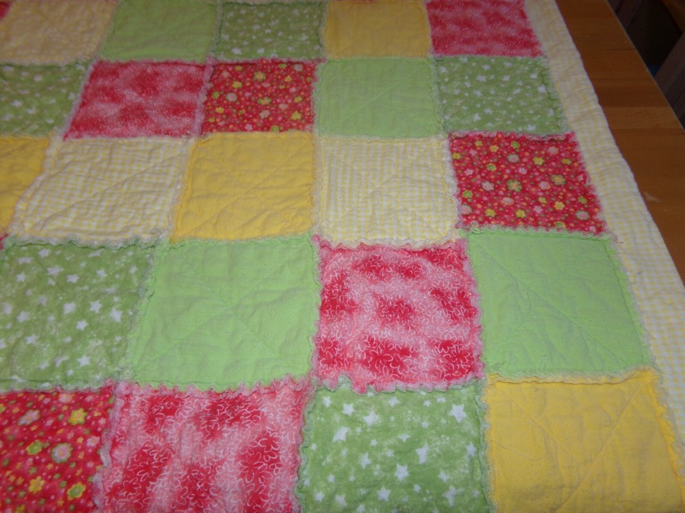 Patchwork QUILT Flannel RAG 56 x 48 Reversible Yellow Gingham & Florals
