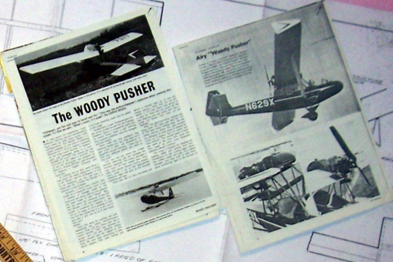 WOODY PUSHER PLAN + CONSTRUCTION ARTICLE for 47" RC Model Builder Model Airplane