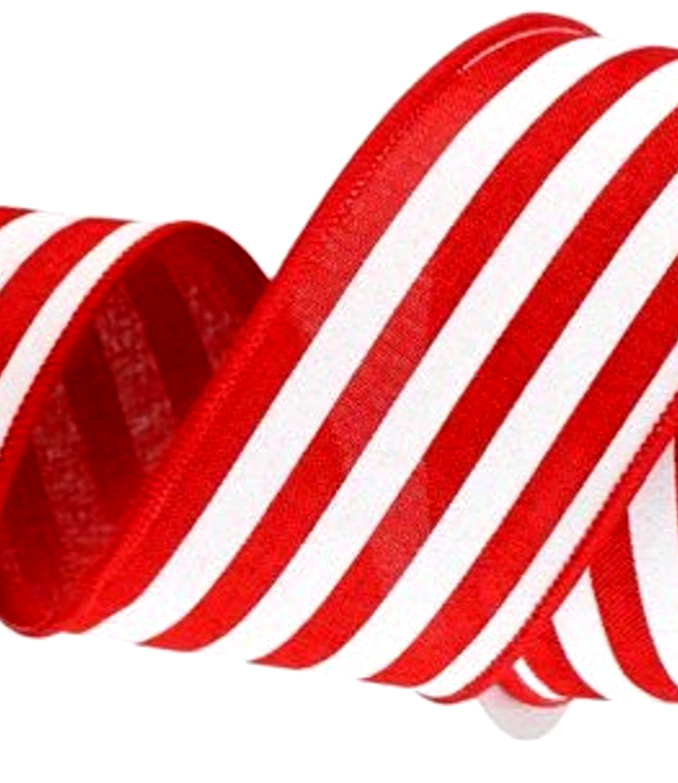 Patriotic Red White Stripe 2.5" by 5 yd Wired Ribbon Faux Burlap Candy Cane