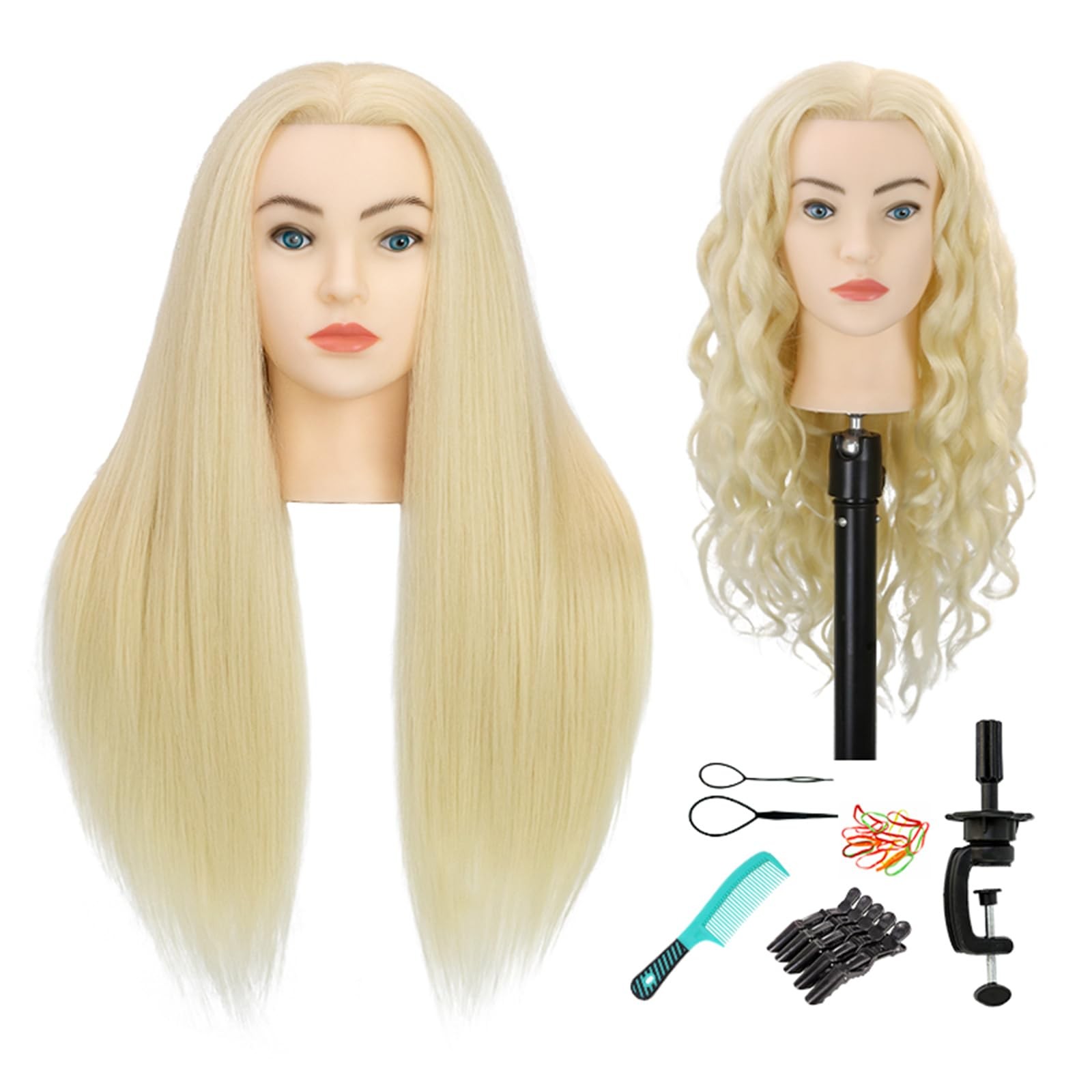 28" Mannequin Head with Human Hair Light Blonde 80% Real Hair Blue Eyes Styli...