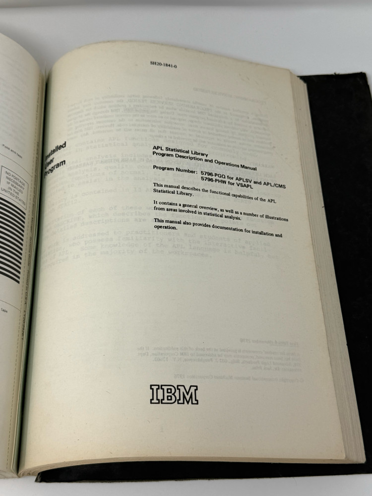 IBM APL Programming Manual Vintage Computer Reference 1982 Binder