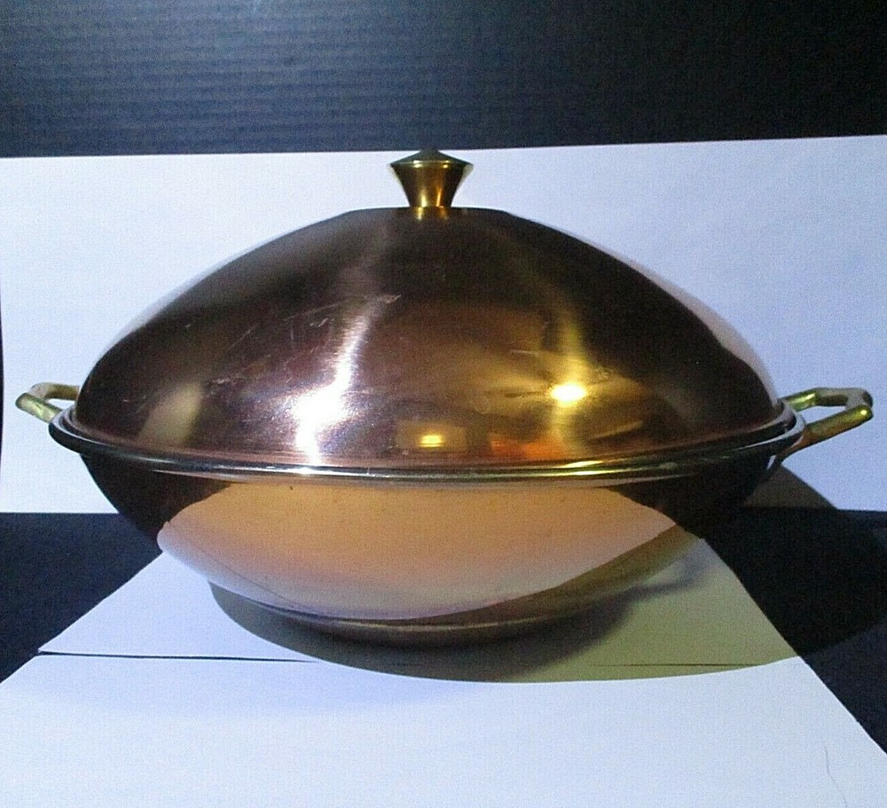 Double Handle, Solid Copper, Candy Kettle Pan Wok, 12.5" Diameter, Korea