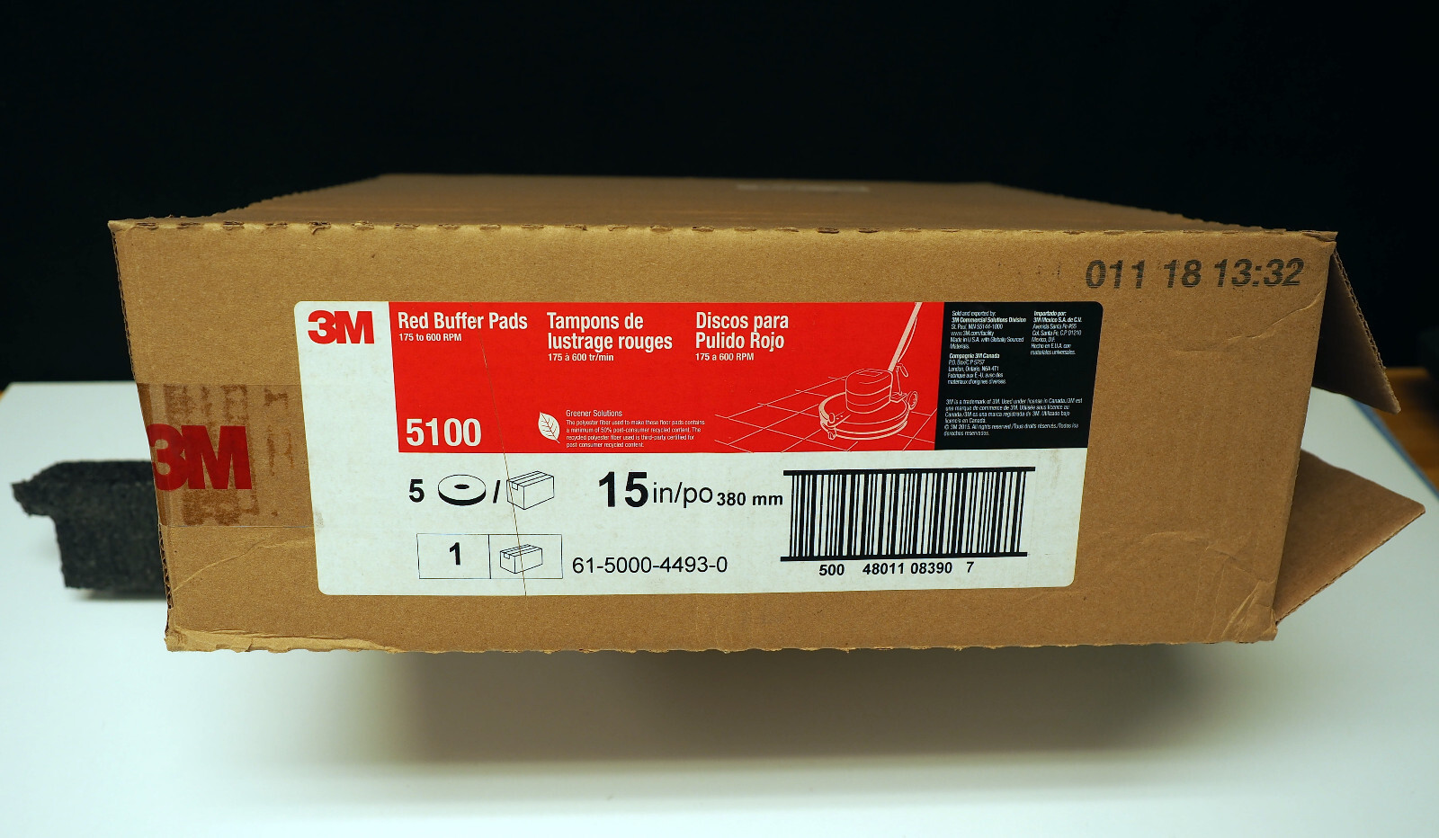 3M 5100 - Red Buffer Floor Pads - 15in / 15" - Boxes of 5 pads ea