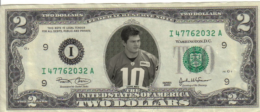 Patriots Drake Maye $2 Dollar bill Mint real