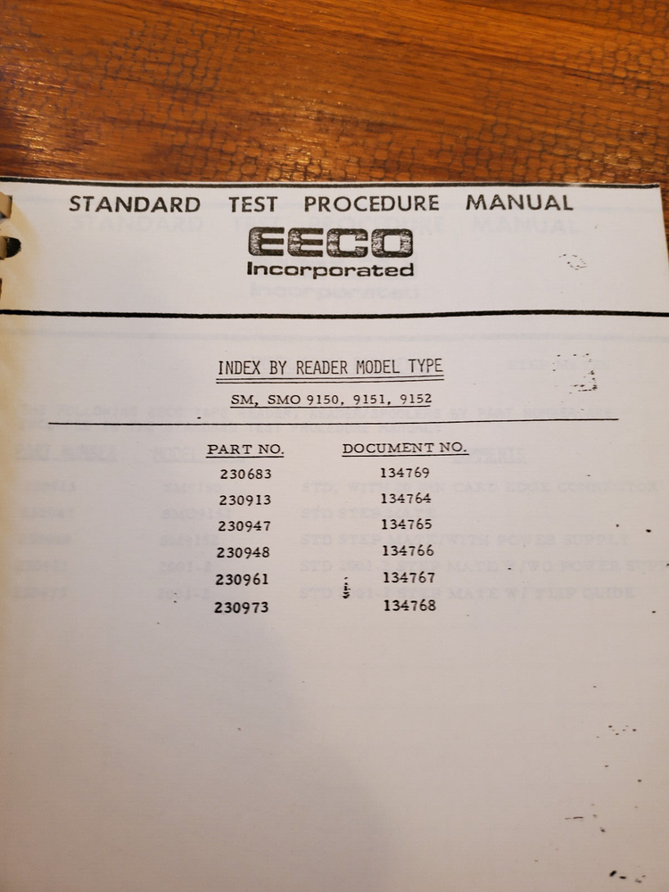 EECO STEP MATE READER- STANDARD TEST PROCEDURE MANUAL