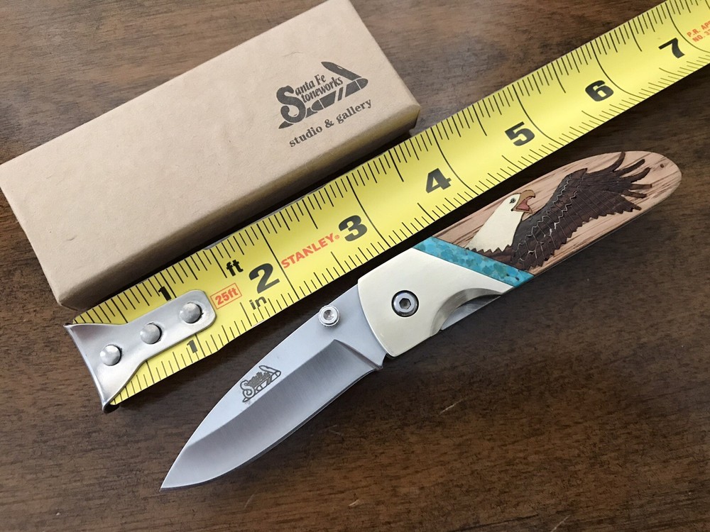 Santa Fe Stoneworks Custom Folding Knife Eagle Inlay USA