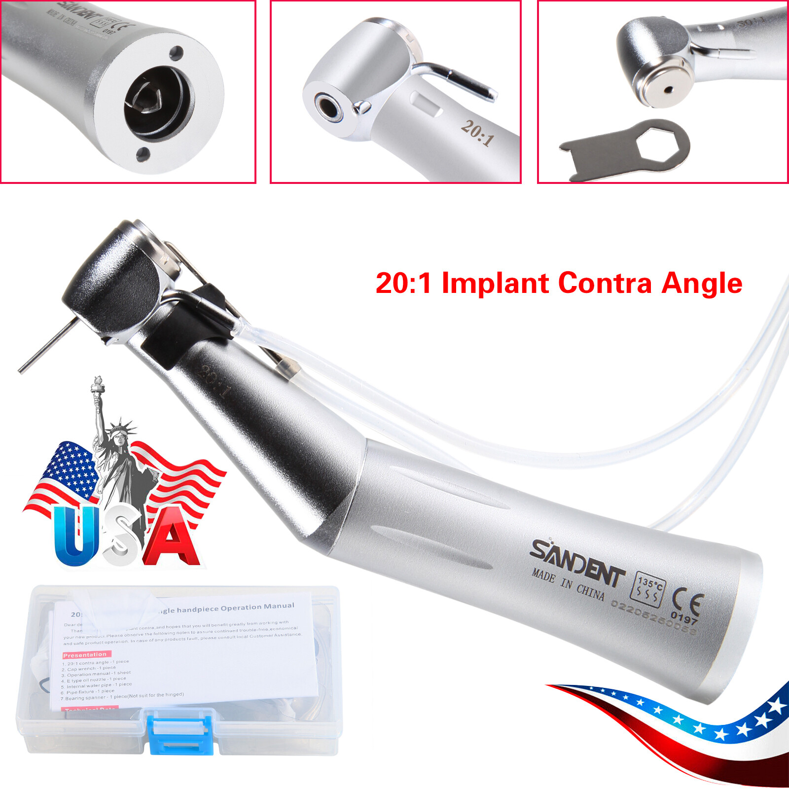 NSK Style SG20 Dental Implant 20:1 Contra Angle Push Button Surgical Handpiece S