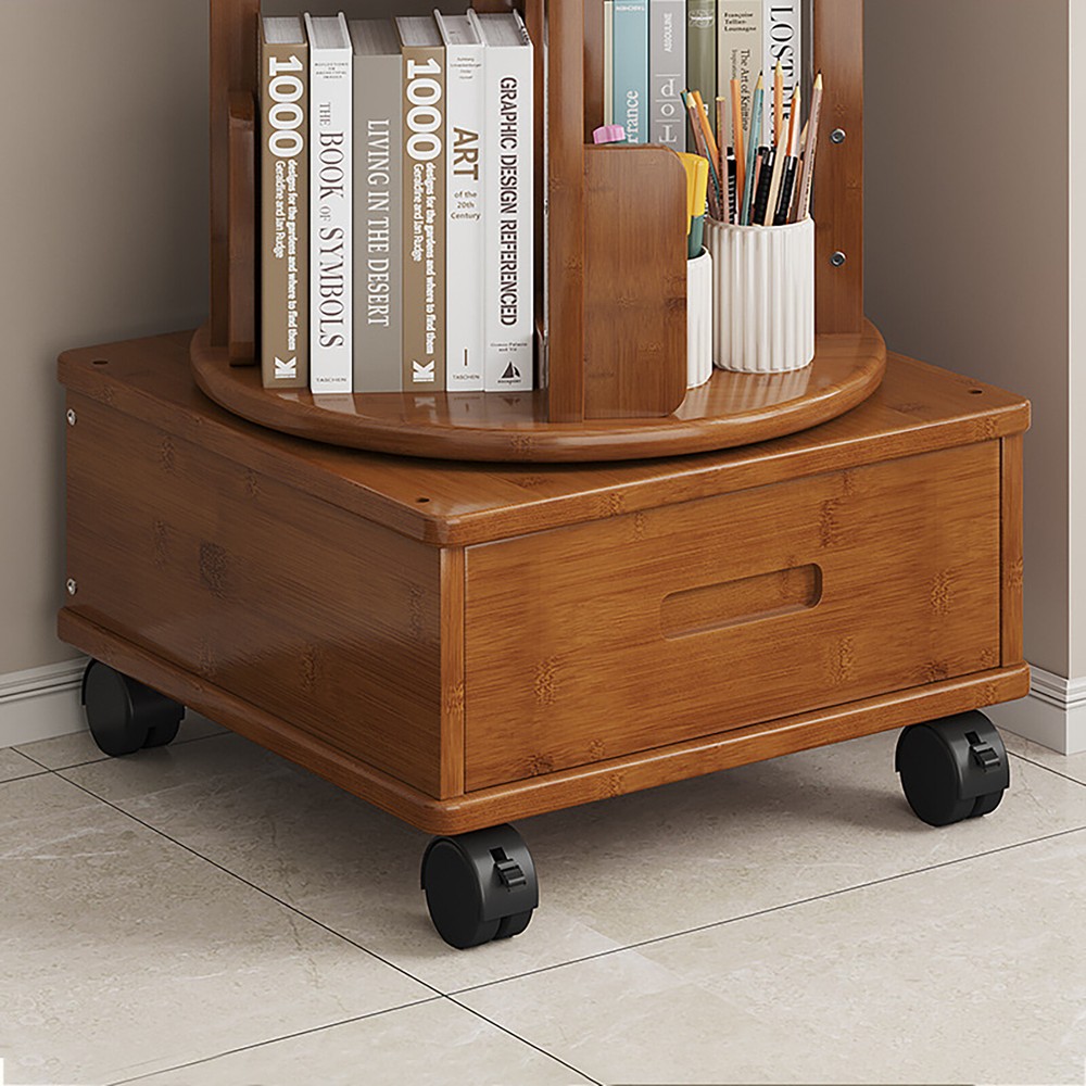 Multi Storage Table, Side Table with Rolling Wheels, Removable Swivel Bookcase