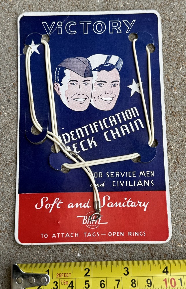 WW2 USMC marine Corps, dog tag chain on cardboard