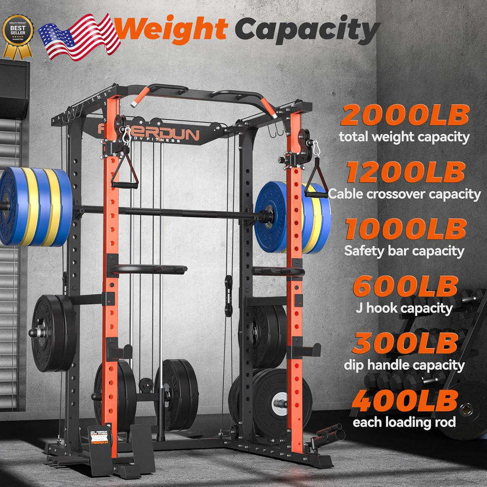 FLA01 Power Cage Multi Function Squat Rack with Cable Crossover System 2000Lbs C