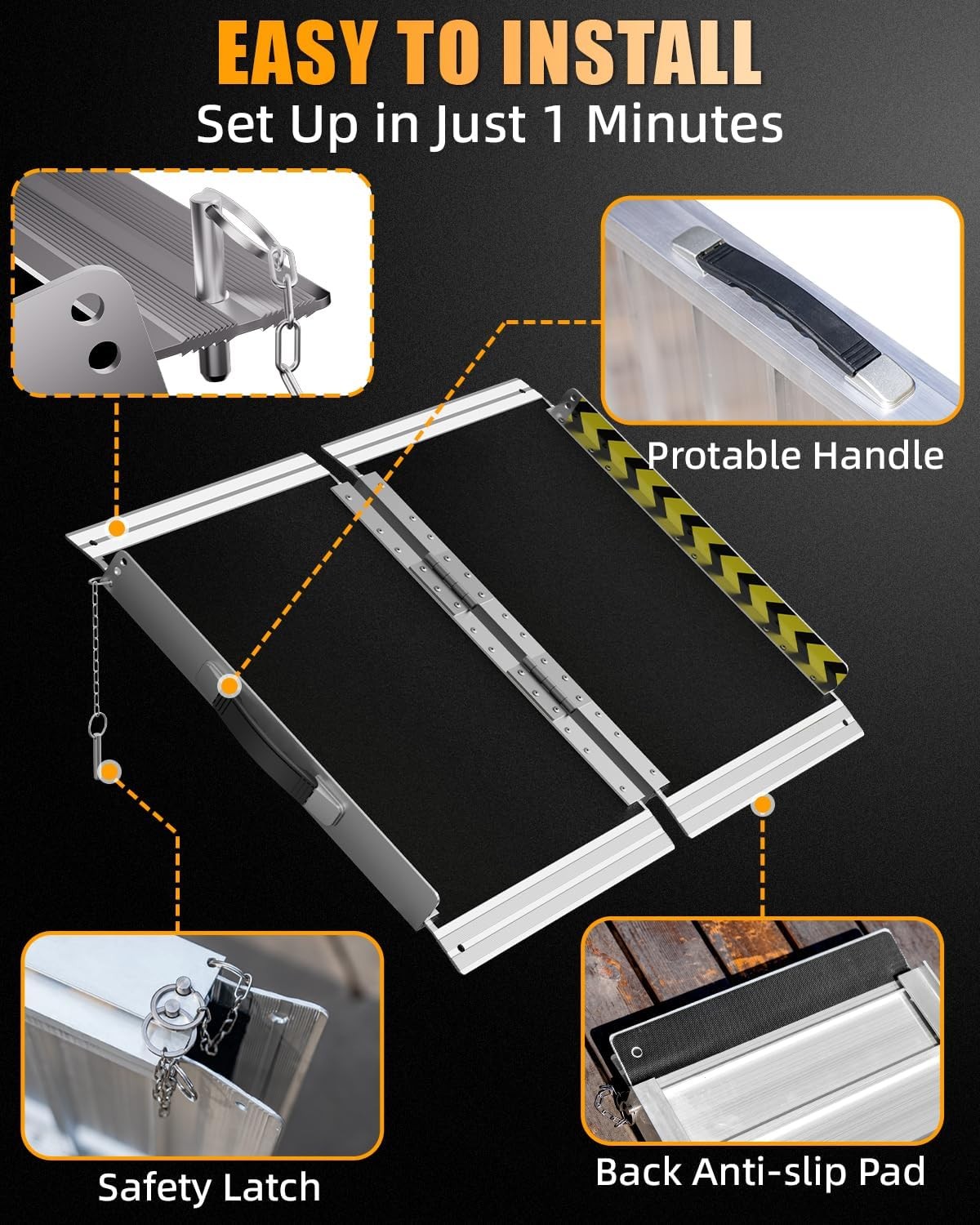 VNN 2-12 FT Folding Aluminum Wheelchair Ramp Portable Mobility Scooter Non-Slip