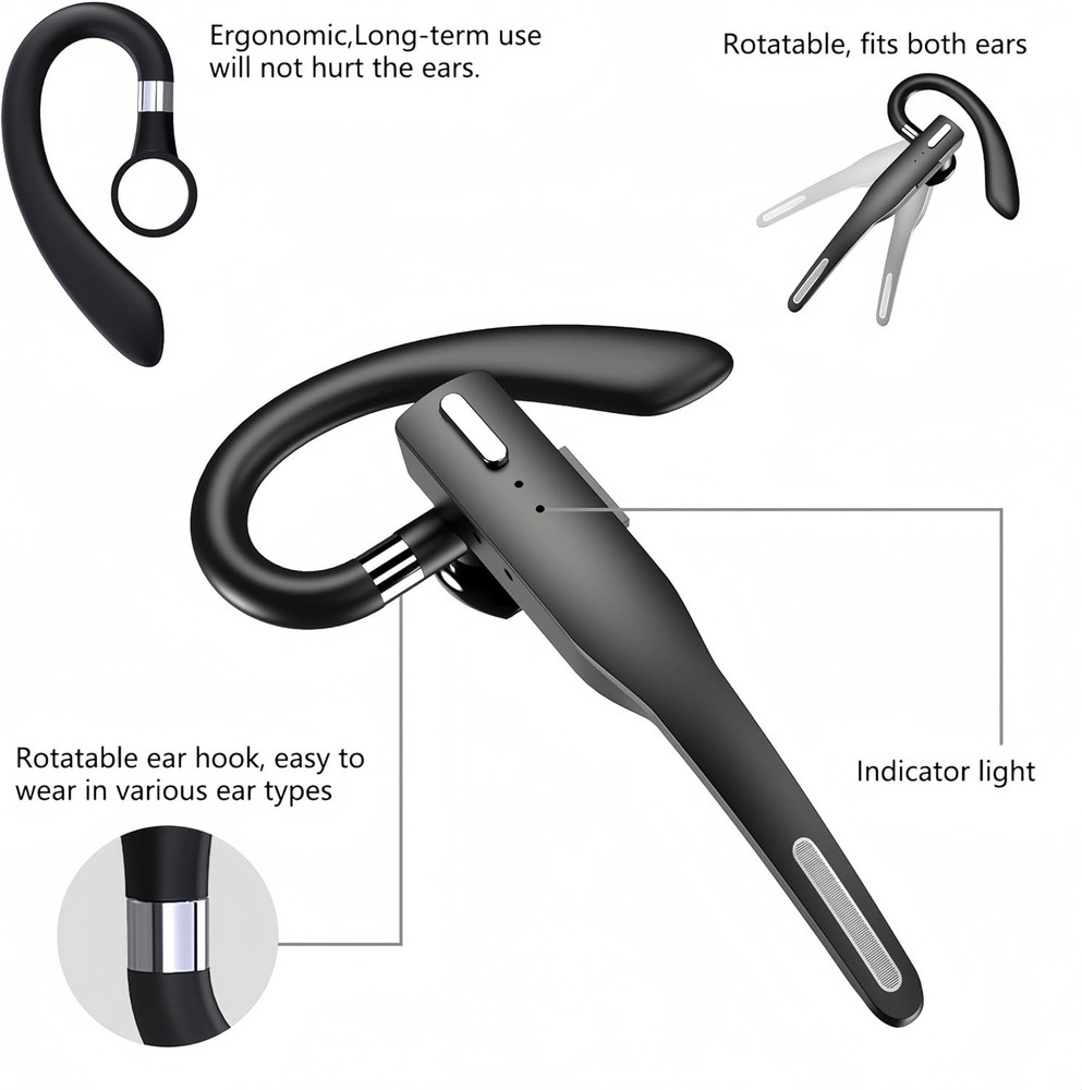 Bluetooth Headset Wireless Bluetooth Earpiece with 500mAh Charging Case 72 Hours