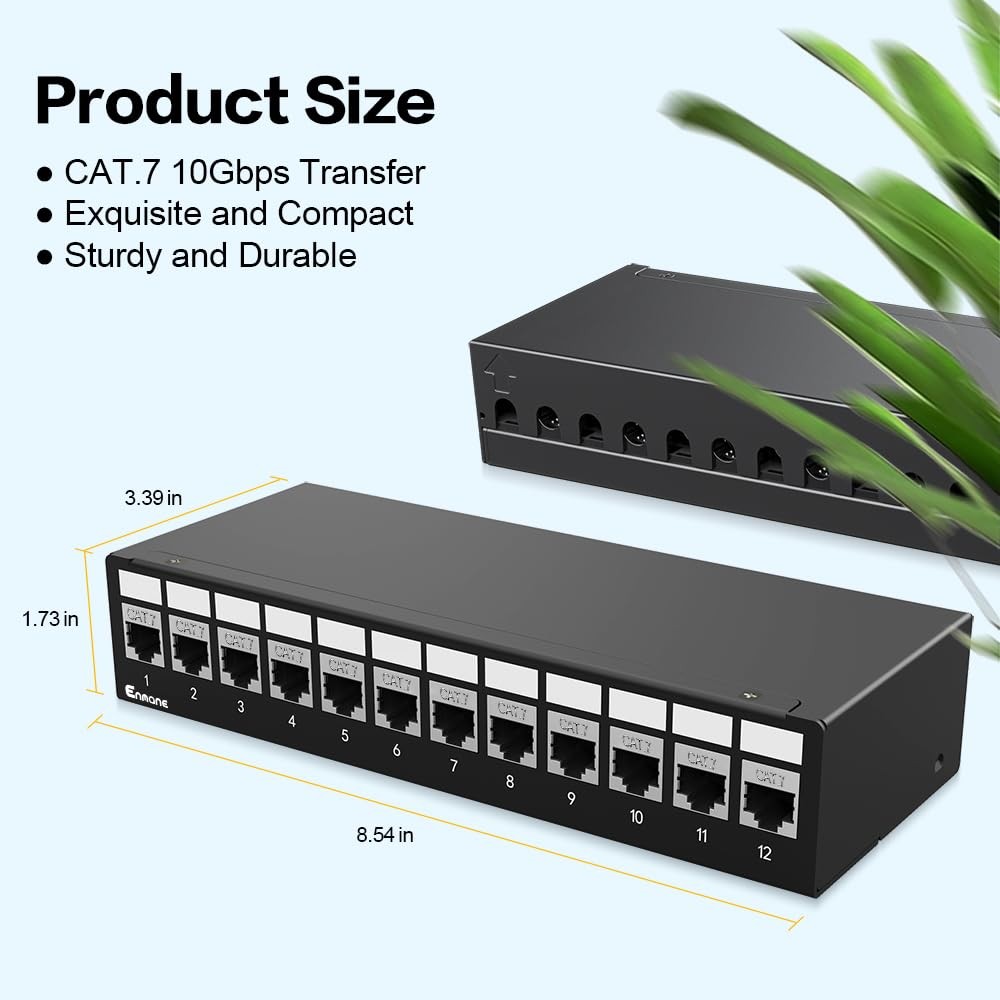12 Port CAT7 Patch Panel Shielded Keystone with Smart CableManagement 1U Network
