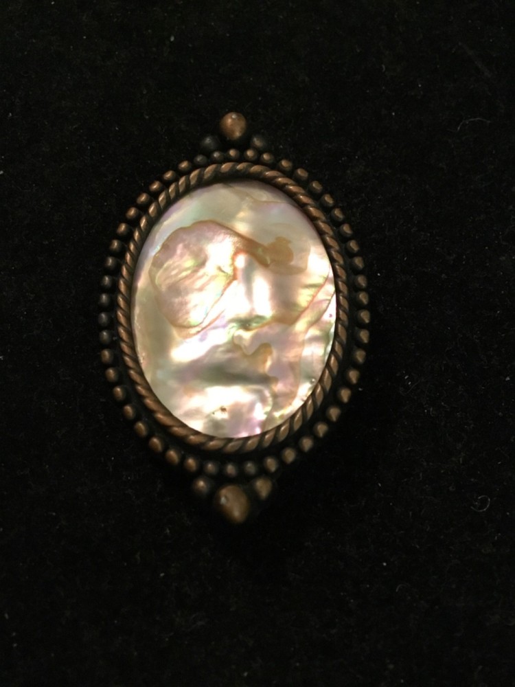 Antiqued Gold Bolo Tie Mount, Abalone Shell Cabochon Insert