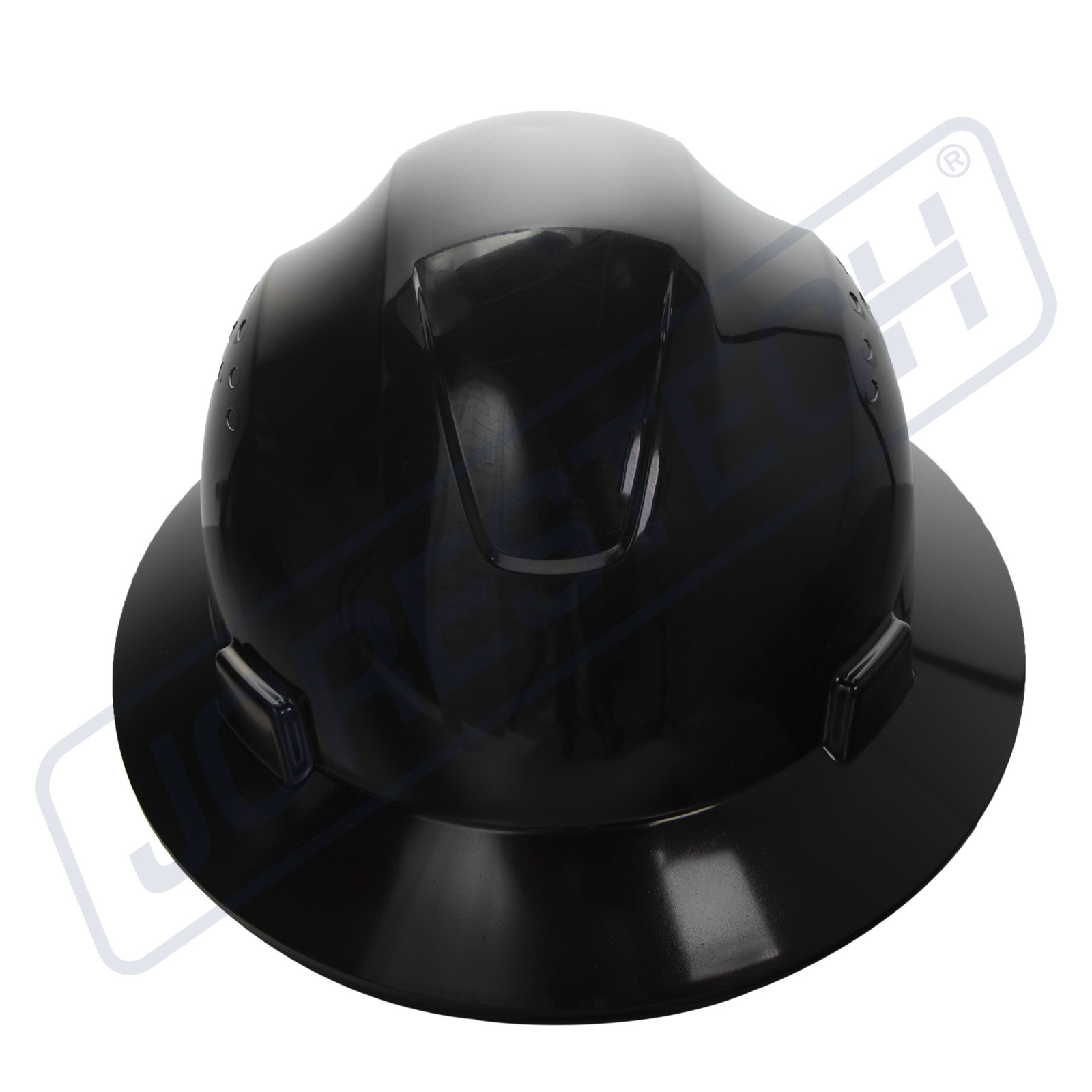 BLACK HARD HAT FULL BRIM JORESTECH 4 POINT RATCHET SUSPENSION CONSTRUCTION