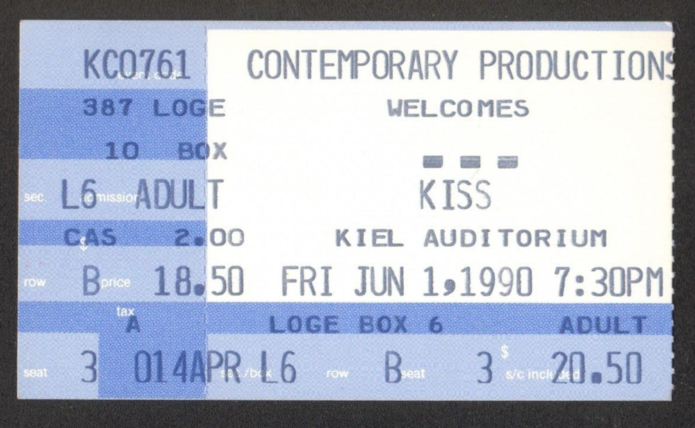 KISS CONCERT TICKET STUB JUNE 1 1990 KIEL AUD ST. LOUIS MO HOT IN THE SHADE TOUR