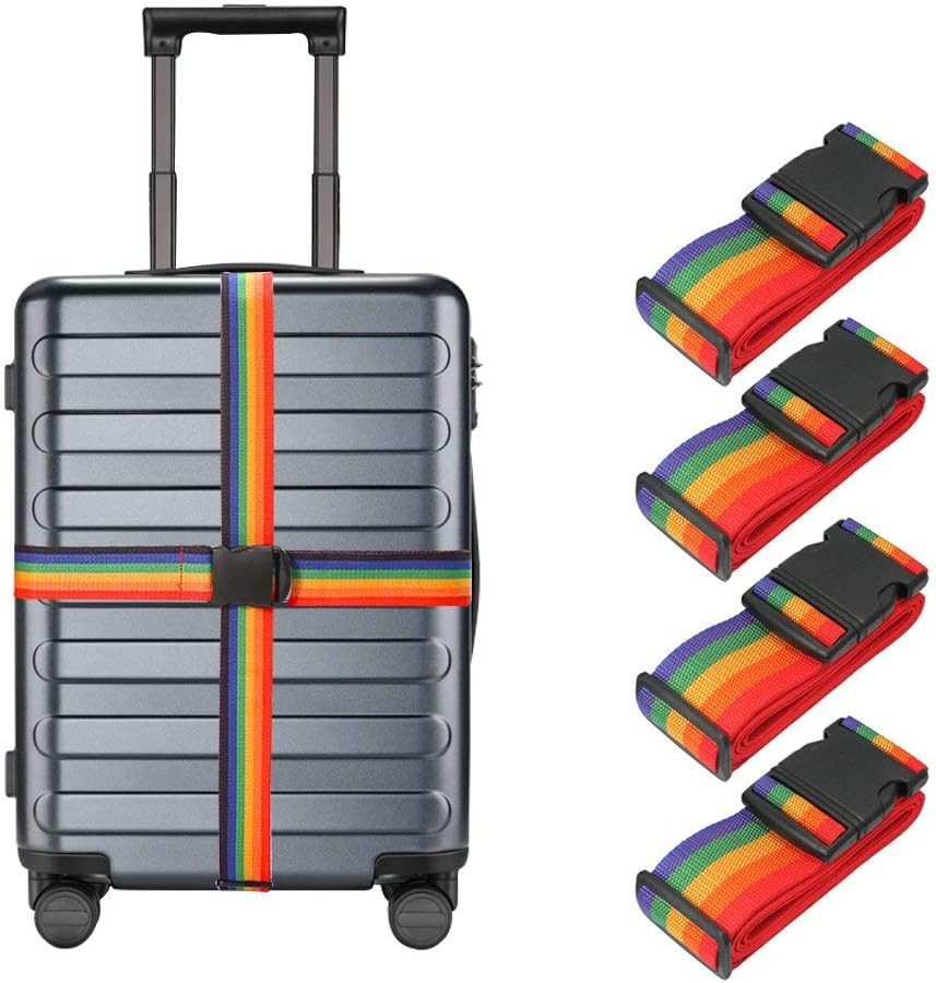 4 Pack Luggage Straps Adjustable Suitcase Belts TSA Approved Quick Release Rainb