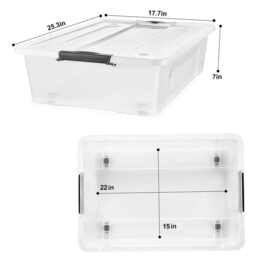 2-Pack 40 Qt Clear Underbed Storage Bins with Lids & Handles, Stackable