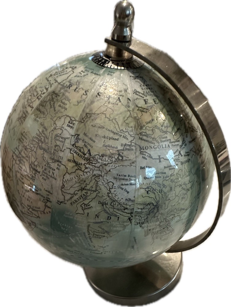 World Map Globe 8.5” Table Office Desk Top Chrome Bracket & Base Rotates