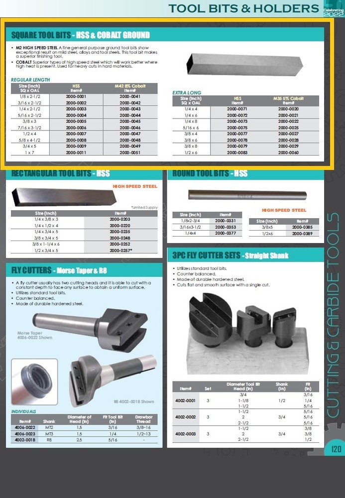 1 X 7" 8% COBALT SQUARE TOOL BIT (2000-0051)