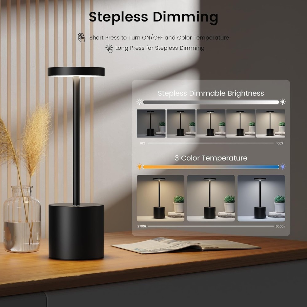 Minimalist Cordless Table Light, 5000mAh Battery - 2 Pack