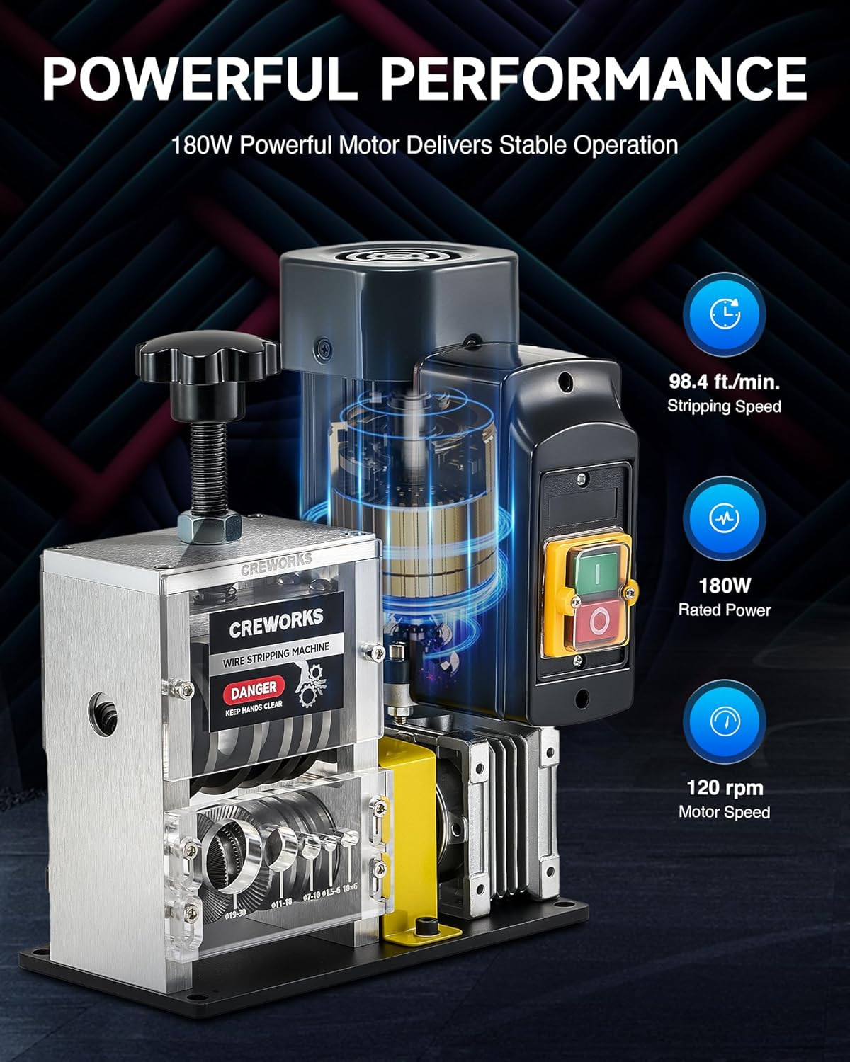 180W Motor Automatic Wire Stripper Machine, 5 Blade Electric Wire Stripping Mach