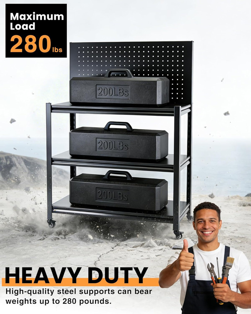 Work Benches for Garage with Pegboard, Adjustable Height Workbench with Lockable