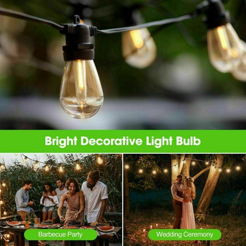 48 ft Outdoor String Lights Commercial Weatherproof Edison Vintage Bulbs Sockets