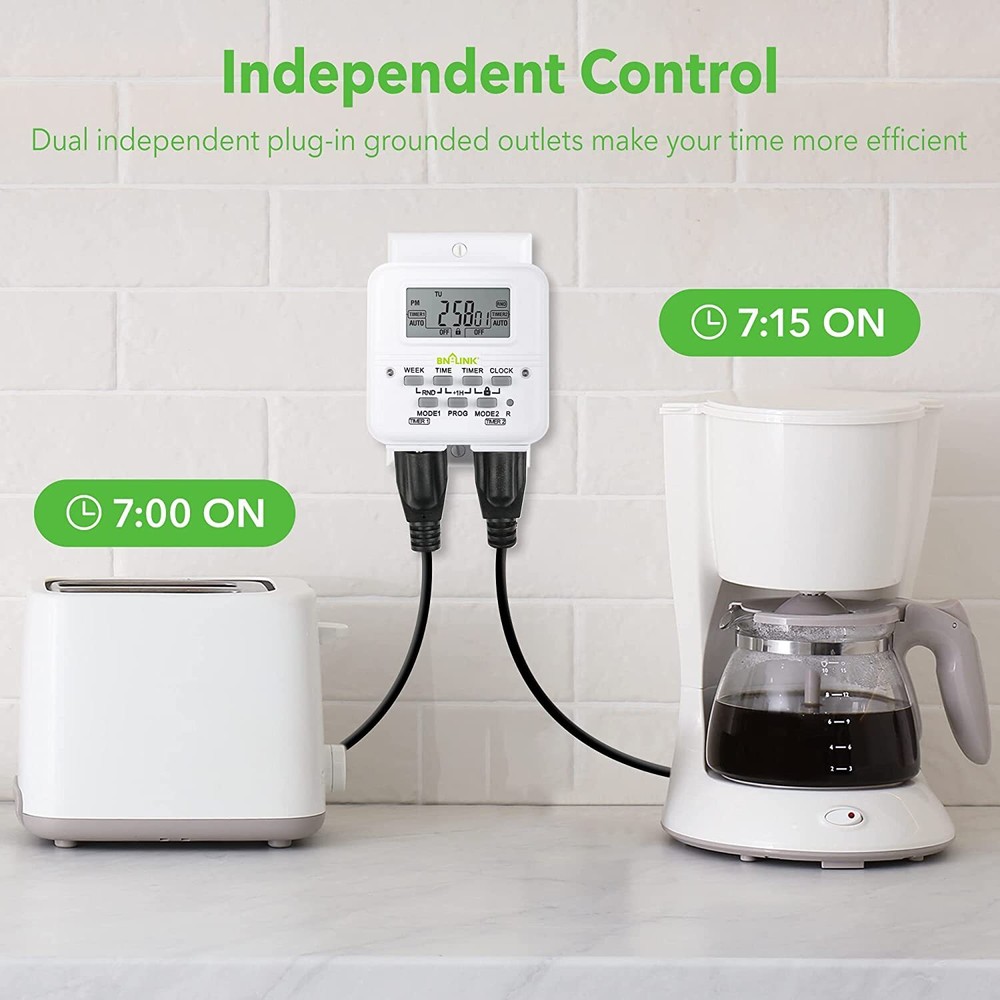 7 Day Heavy Duty Digital Programmable Timer 2Independently Plug-in Outlet Switch