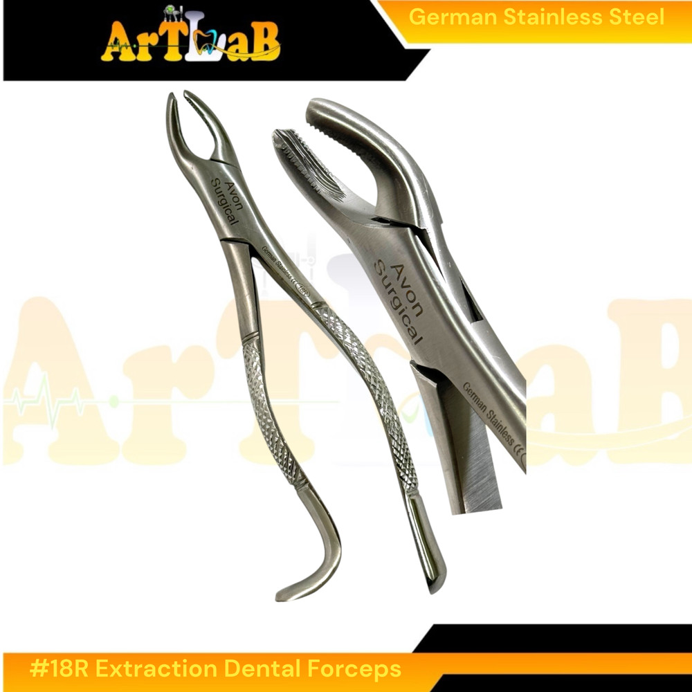Upper First & Second Molar Extractig Forceps w/ Serrated Jaw, Hook Handle #18R