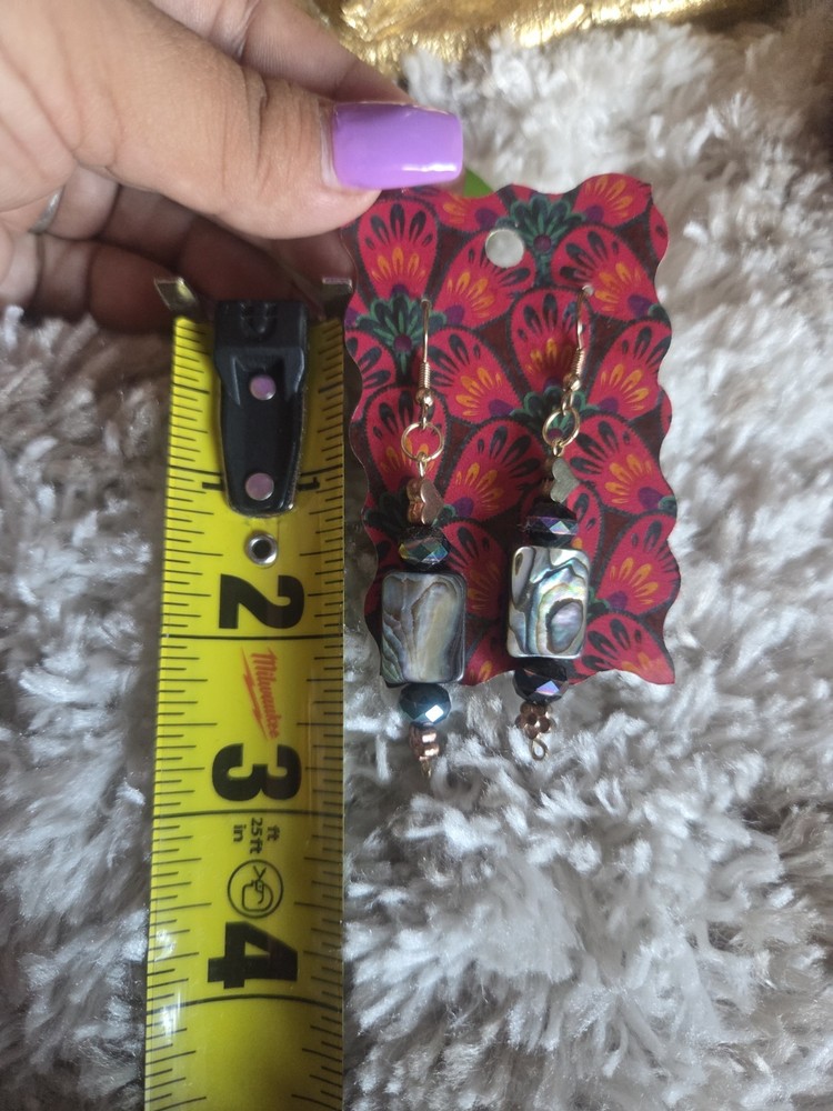 Handmade abalone a d hematite heart dangle earrings