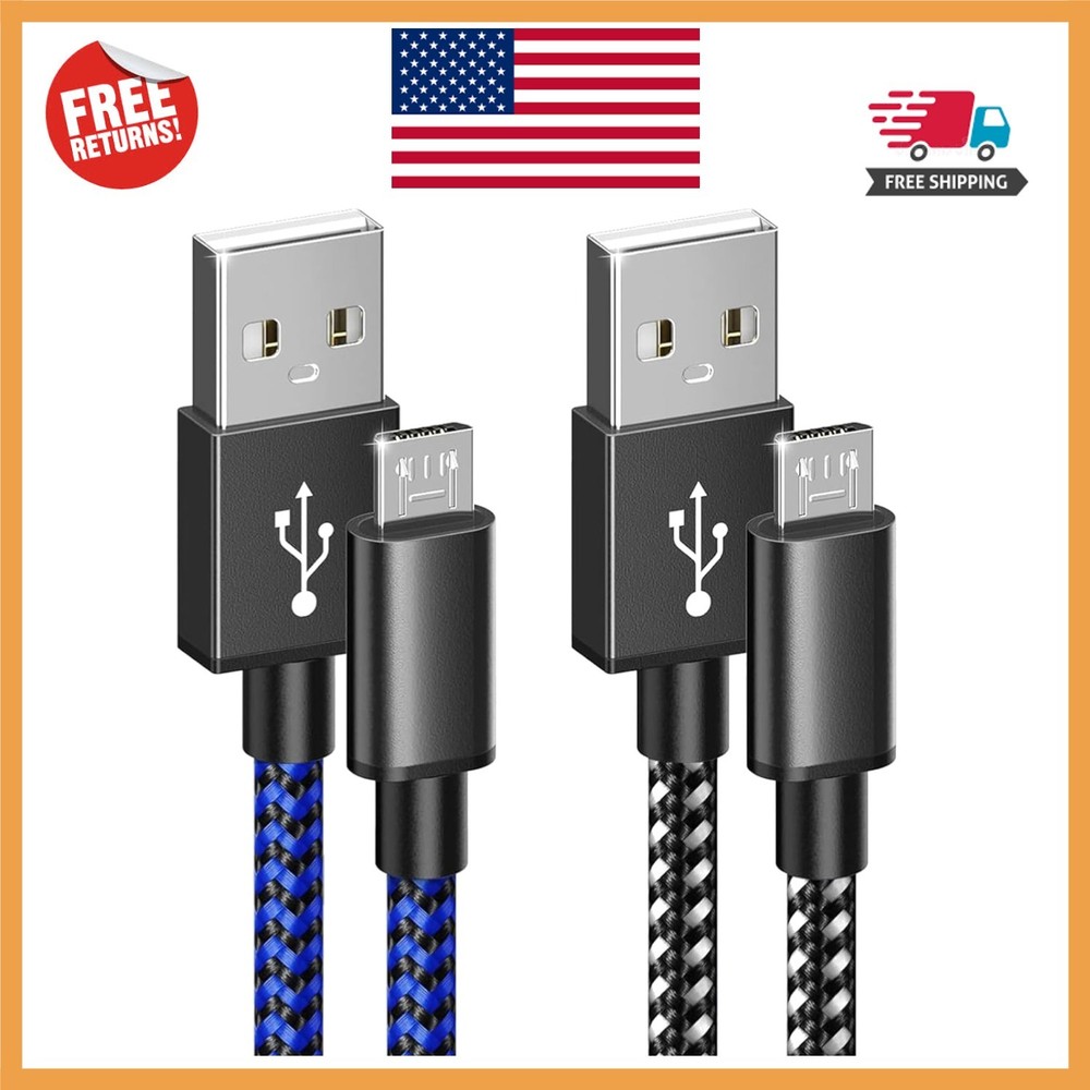 10FT Nylon Braided Micro USB Cables for PS4/Xbox Controllers - Fast Syncing