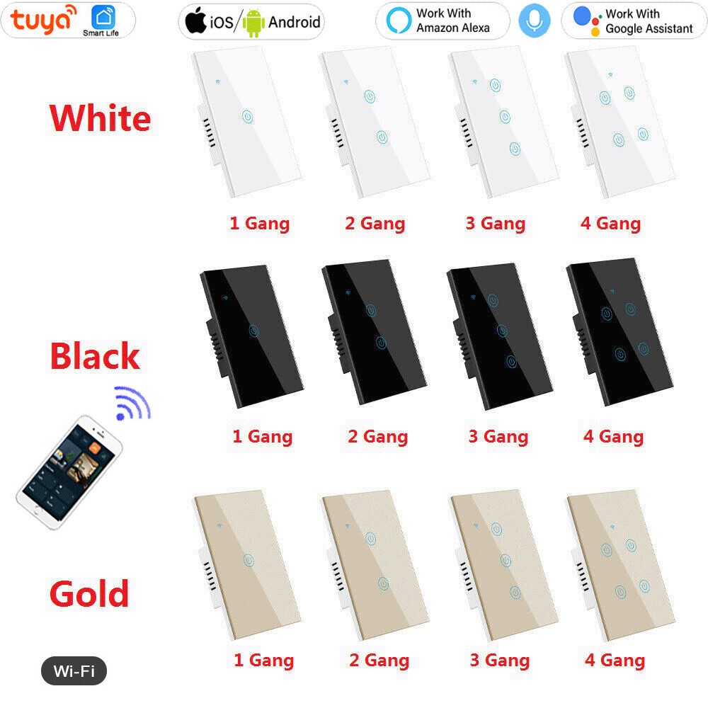 Tuya WIFI Smart Wall Light Touch Glass Panel  Switch App Voice Control