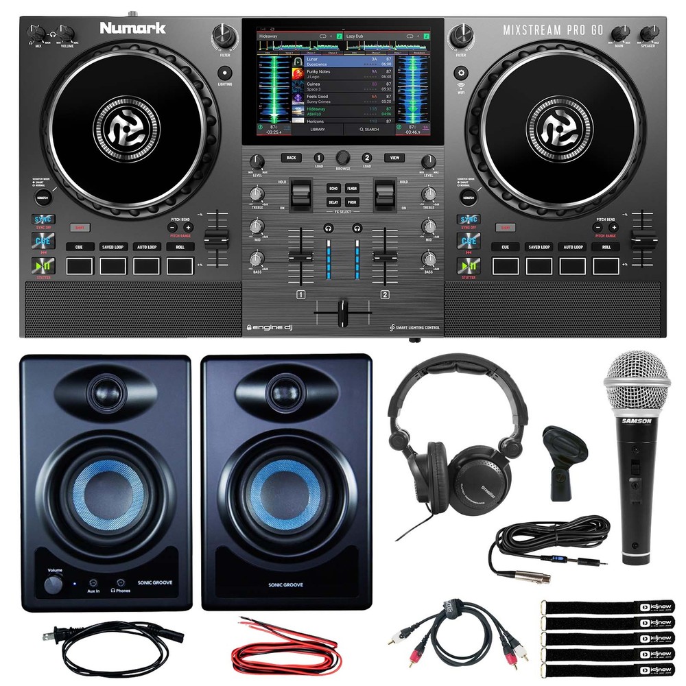 Numark MIXSTREAM PRO GO Battery Powered Streaming DJ Controller w Studio Moni...