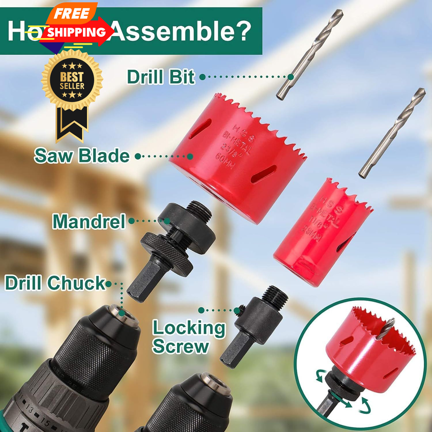 Bi-Metal Hole Saw Kit, HYCHIKA 17 Pcs High Speed 3/4 inch - 2-1/2 inch, Red