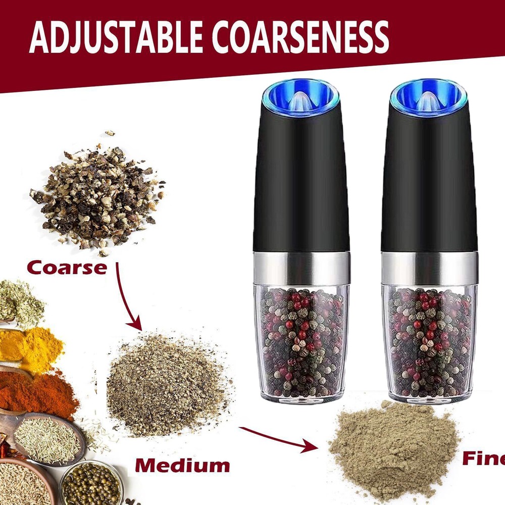 Electric Salt and Pepper Grinder Set, Automatic, Adjustable, Gift, 2 Pack