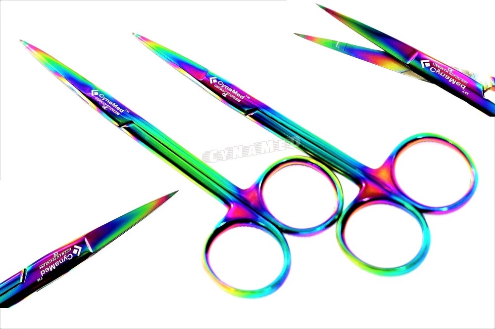 5 GERMAN IRIS MICRO DISSECTING SCISSORS STRAIGHT 4.5" MULTI RAINBOW TITANIUM
