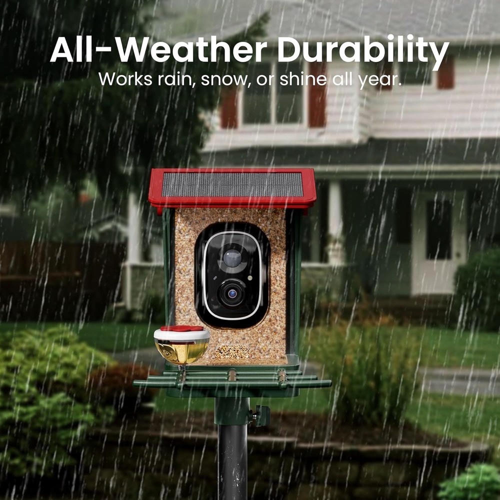 360° Adjustable Smart Bird Feeder with Camera & Instant Notifications - Red