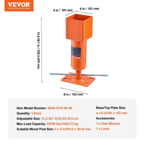 Screw Jack Post 4 x 4 13.2"-18.7" Height Range 24700 lbs Max Load