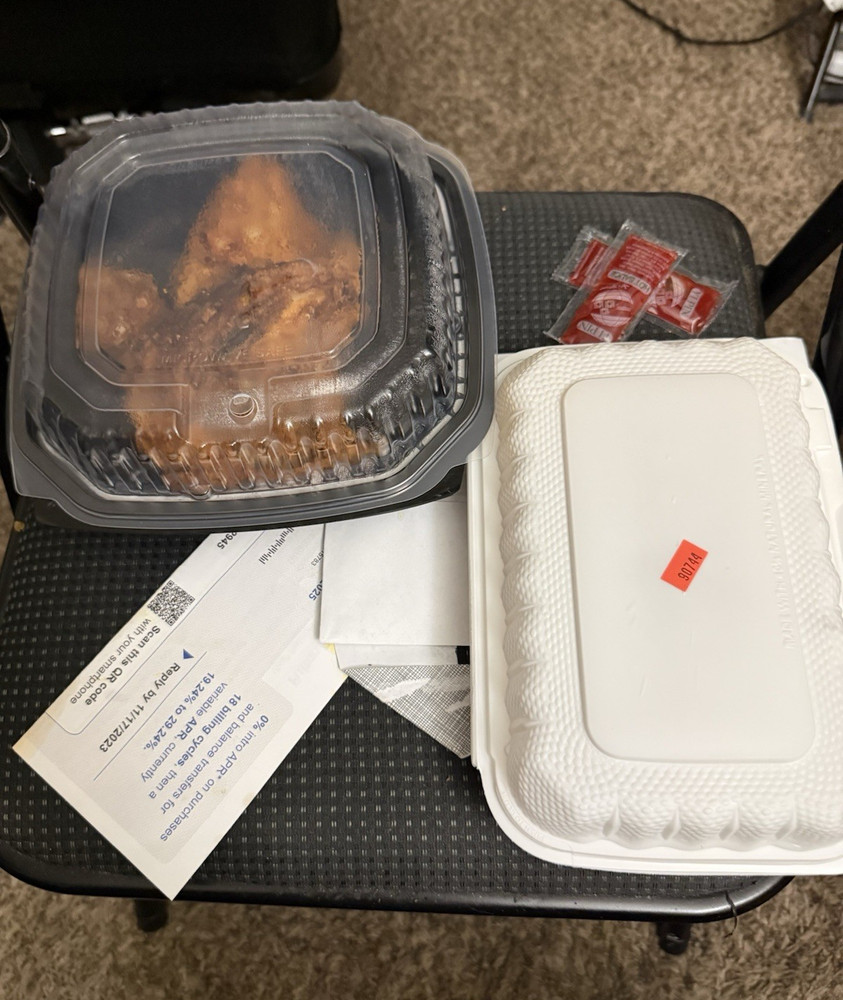 Cooked Meat Takeout in Containers with Condiment Packets