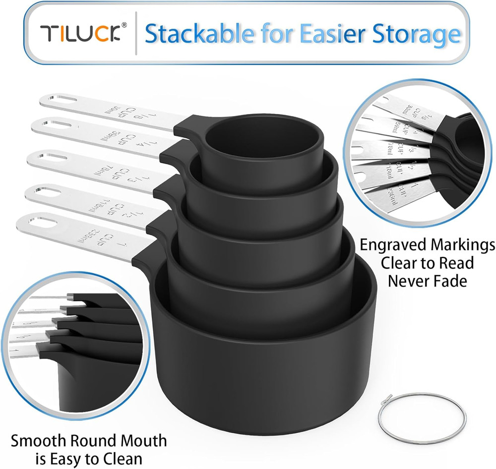 Measuring Cups & Spoons Set, Stackable Cups and Spoons, Nesting Measure Cups wit
